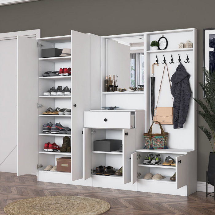 Hanah Home Perchero Blanco con Estante Ajustable Hanah Home Perchero Blanco con Estante Ajustable